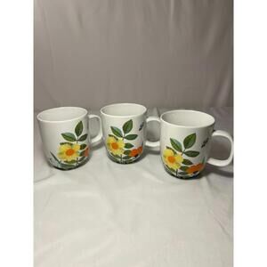 Pier 1 Mod Floral Bunny Porcelain Mugs 16oz White Multicolor Set of 3